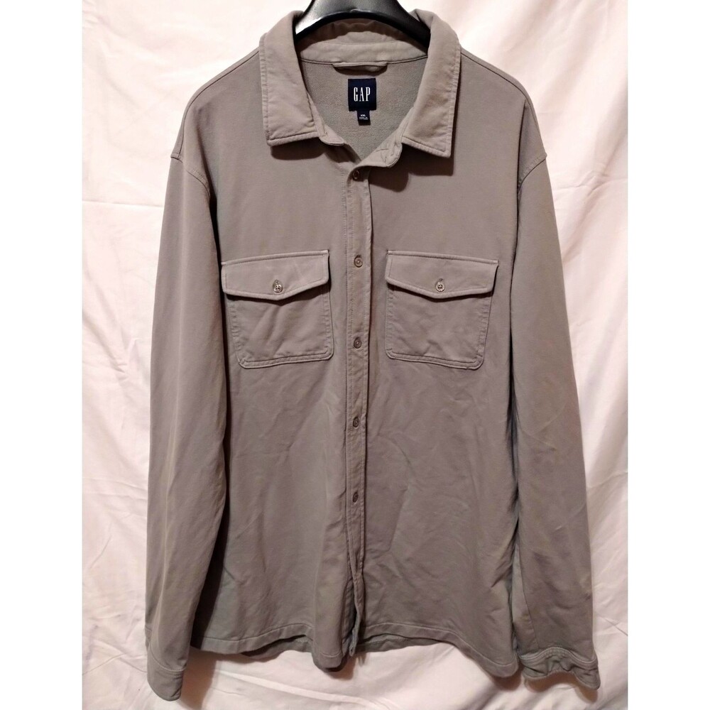 GAP Mens 2XL Gray Utility Shirt Jacket Heavy Knit Fleece Shacket Button Up XXL
